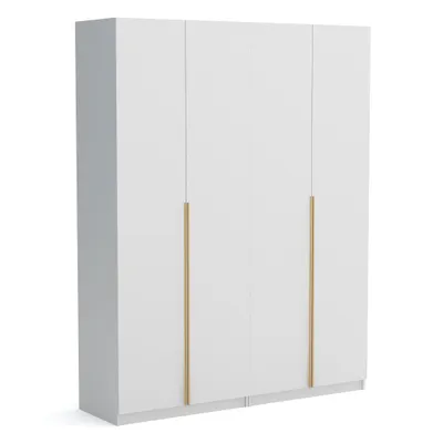 Produktbild von Kleiderschrank Pablo 180cm, weiß gold, Drehtürenschrank, Farbauswahl, 180x54x234 cm 4-türig