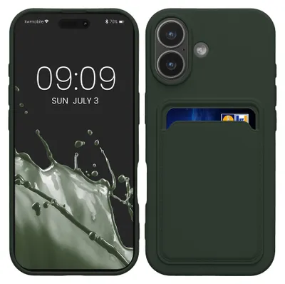Produktbild von kwmobile Handyhülle für Apple iPhone 17 Hülle mit Kartenfach - TPU Case - Kabelloses Laden - Schutzhülle Cover in Dunkelgrün