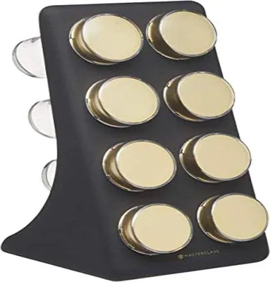 Produktbild von Kräuterrek mit acht Schalen und kupfernen Deckeln, Kräuter- und Gewürzschalen-Set mit Aufbewahrungsrek.