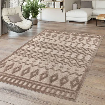 Produktbild von TT Home In-& Outdoor Teppich Wetterfest Balkon Küche Wohnzimmerteppich Boho Design 3D Design Skandi Modern Unifarben Größe 60x100 cm