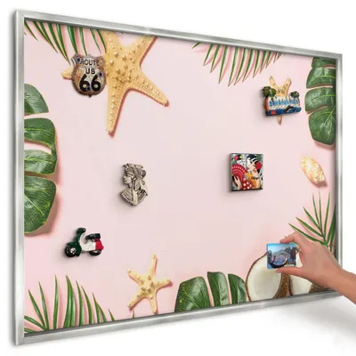 Produktbild von Magnettafel 100x70 cm in einem silbernen Rahmen - Magnetische Metalltafel, Magnetpinnwand zur Wandmontage für Wohnzimmer, Küche, Flur, Kinderzimmer und Büro - Tropenurlaub