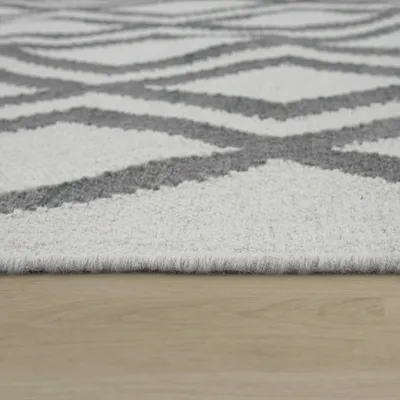 Produktbild von TT Home Wohnzimmer Teppich Handgewebt Geometrisches Skandi Design Wolle Baumwolle Grau Größe 60x110 cm
