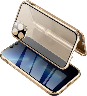 Produktbild von Für Apple iPhone 13 Pro Max Beidseitiger 360 Grad Magnet / Glas Privacy Mirror Case Hülle Handy Tasche Bumper Gold