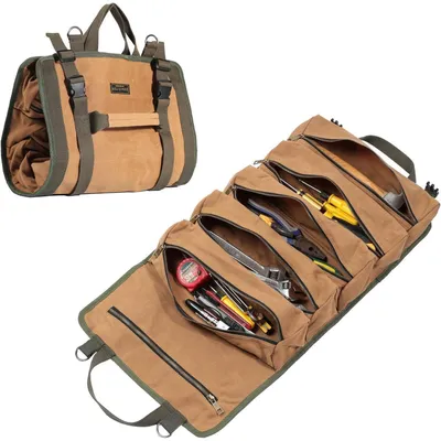 Produktbild von Werkzeug-Rolltasche aus gewachstem Segeltuch, 6 Taschen, Khaki