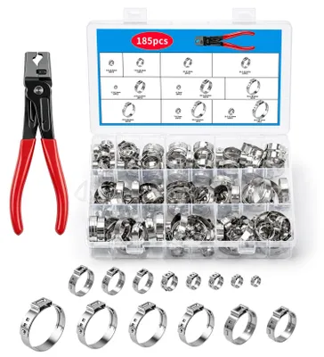 Imagen del producto de Juego de 185 abrazaderas para mangueras, con alicates para abrazaderas