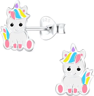 Produktbild von Einhorn Ohrstecker: Bunte Kinder Ohrringe Silber 925 Rosa