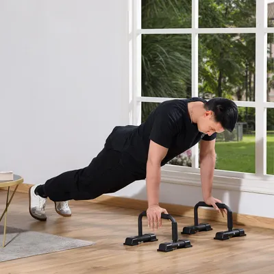 Produktbild von Dip Barren 2er Set, Parallettes Calisthenics Dip Station Stahl, Schwarz | 36 x 25 x 20 cm | bis 120 kg | 4 rutschfeste Füße