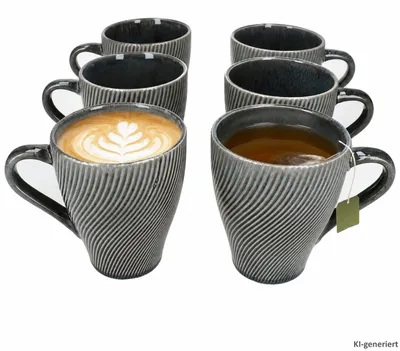 Immagine prodotto di Set da 6 tazze da caffè "Sid dark" in Vetroceramica, capacità 410 ml, con motivo a rilievo a righe, adatte anche per il tè