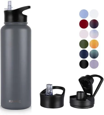 Obrázek produktu pro Nerezová láhev 1,2 l – s uchy, bez BPA, nepropustná termoska, vhodná pro sycené nápoje, termoska s vakuovou dvojitou izolací pro sport, cestování a kempování