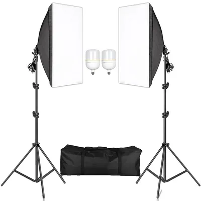 Obrázok produktu pre Sada osvetlenia pre fotostudio, nastaviteľná výška, vrátane softboxu, dvojfarebná žiarovka