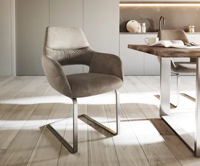 Produktbild von DELIFE Freischwinger Yago-Flex mit Armlehnen Mikrofaser Taupe Vintage Freischwinger flach Edelstahl Taschenfederkern