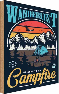 Produktbild von vianmo Holzschild 40x30 cm Wanderlus Campfire Outdoor Camping