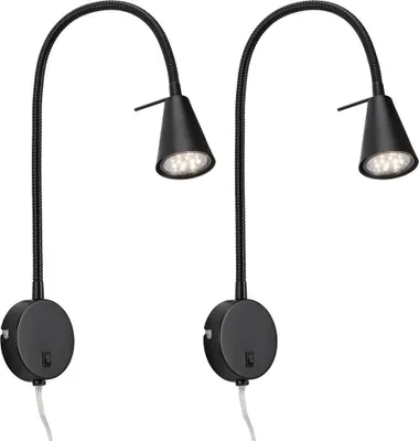 Produktbild von Briloner TUSA 2er Set LED Leselampe, Schwenkbar, Warmweißes Licht, Schalter, Schwarz, 45 x 8 x 20,5 cm