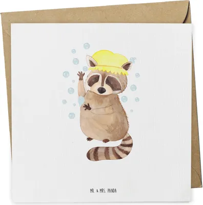 Produktbild von Mr. & Mrs. Panda Grußkarte Waschbär - Weiß - Geschenk, Klappkarte, Fröhlich, Lustige Sprüche, anlasskarte, Tagträumen, Waschen, doppelkarte, faltkarte, Plan, Seifenblasen