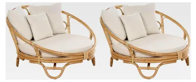 Produktbild von Garten Sonneninsel 2er Set Rattan in natürlicher Optik mit beigen Auflagen