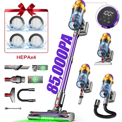 Image de Aspirateur sans fil Portreen, 85 000 Pa, avec écran tactile, filtre HEPAx4, autonomie de 80 minutes, brosse à tuyau, réservoir de 2 litres, système anti-enchevêtrement