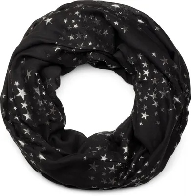 Produktbild von styleBREAKER Damen Loop Schal mit Metallic Sterne Print | Glitzer Schlauchschal ca. 89 x 75 cm | Leichter Rundschal für Frühjahr & Herbst