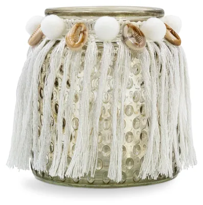 Windlicht mit Muscheln, Glas, Boho-Deko, 8,5x5,5 cm