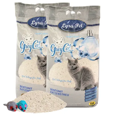 Produktbild von 2 x 15 Liter Lyra Pet® GreyCat® Katzenstreu Bentonit mit Aktivkohle+ 2 Mäuse