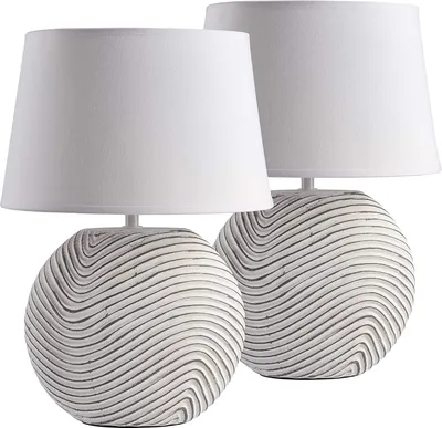 Produktbild von 2er Set BRUBAKER Tisch- oder Nachttischlampen Weiß Keramikfüße in zweifarbigem, mattem Finish - 38 cm Höhe