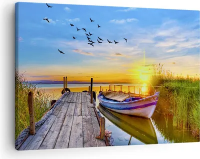 Produktbild von Bild auf Leinwand - Leinwandbild - See Boot Wasser - 70x50cm - Wand Bild - Wanddeko - Wandbilder - Leinwanddruck - Bilder - Kunstdruck - Wanddekoration - Leinwand bilder - Wandkunst - AA70x50-3983