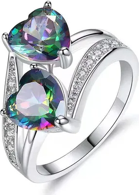 Produktbild von Damen-Ring, doppeltes Herz, funkelnder Zirkonia, modisches Aussehen, Fingerband für Party-Mehrfarbig,US 8