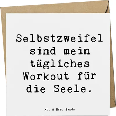 Produktbild von Mr. & Mrs. Panda Glückwunschkarte Spruch Selbstzweifel Workout - Weiß - Geschenk, inneres Gleichgewicht, faltkarte, tägliches, Klappkarte, doppelkarte, Zitat, Grußkarte