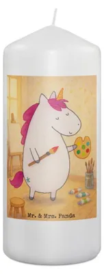 Produktbild von Mr. & Mrs. Panda Kerze Einhorn Künstler Design 19 x 8 cm - Weiß - Geschenk, Welt, Stift, Wachskerze, Blockkerze, Erinnerungslicht, Einhörner, Stumpenkerze, Deko, Unicorn