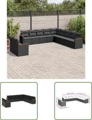 Produktbild von The Living Store 11-tlg. Garten-Sofagarnitur mit Kissen Schwarz Poly Rattan