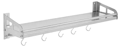 Produktbild von Gewürzregal aus 304 Edelstahl, 60 cm Wandregal mit 5 Haken für Küche, Bad und Wohnzimmer