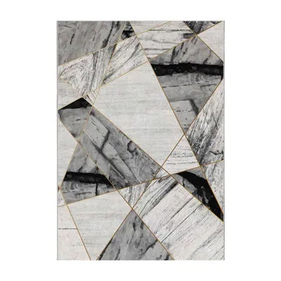 Produktbild von Geometrischer Teppich in Marmoroptik mit goldfarbenen Linien – 120x180 cm, rutschhemmend, Polyester-Samt, waschbar