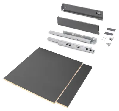 Imagen del producto de Kit de cajón Vertex, altura 93 mm, con paneles incluidos, ancho 600 mm, color gris antracita, marca Emuca