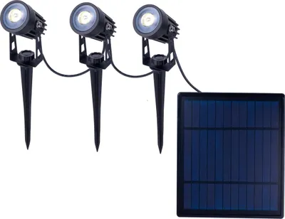 Produktbild von Näve Leuchten 3er LED Solarspot mit Erdspieß "SPOTI" 3er LED Solarspot mit Erdspieß "SPOTI" 3er LED Solarspot mit Erdspieß "SPOTI", Lampe für den Außenbereich im Functional Style, aus Metall und Kunststoff in schwarz, 24 cm hoch, Ø 4,1 cm, LED Platine – mit Druckschalter – Dämmerungssensor