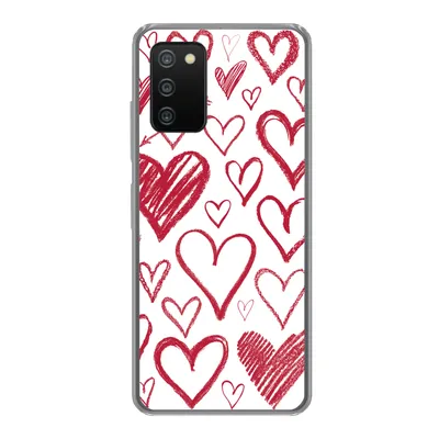 Produktbild von MuchoWow® Handyhülle Schutzhülle Hülle für Samsung Galaxy A03s Eine Illustration mit mehreren Herzen auf weißem Hintergrund Silikon Softcase Handy Hülle - Schutz