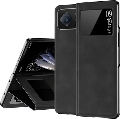Image de Etui en cuir mince pour Xiaomi Mix Fold 2, avec fenêtre d'affichage et fonction de support noir