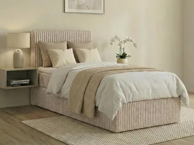 Produktbild von Boxspringbett RALFI 100 x 200 cm (Rechte Seit) mit Bettkästen, Bonell-Matratze H2 und T25-Topper. Farbe: Beige