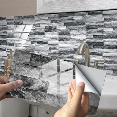 Produktbild von COOL-i ® Fliesenaufkleber, 12 Stück 3D Fliesenaufkleber, 20 x 10 cm Selbstklebende Wandaufkleber Granit PVC Fliesenfolie DIY Deko für Fliesen, Küche, Bad, Holzoberflächen und Treppen
