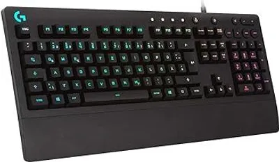 Immagine prodotto di Tastiera da gioco Logitech G213 Prodigy, illuminazione RGB, tasti G programmabili, controlli multimediali, poggiapolsi integrato, resistente agli schizzi, layout QWERTZ tedesco - Nero