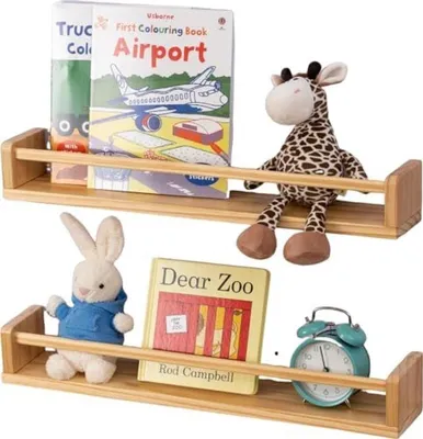 Productafbeelding van PromoHome® Set zwevende wandplanken – Massief hout, 2 stuks, 40x11x9 cm, bruin