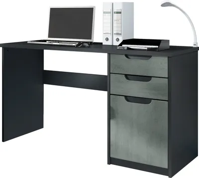 Produktbild von Vladon Schreibtisch Logan, Germany, Bürotisch mit 2 Schubladen und 1 Tür, Schwarz matt/Beton Dunkel Optik (129 x 76 x 60 cm)