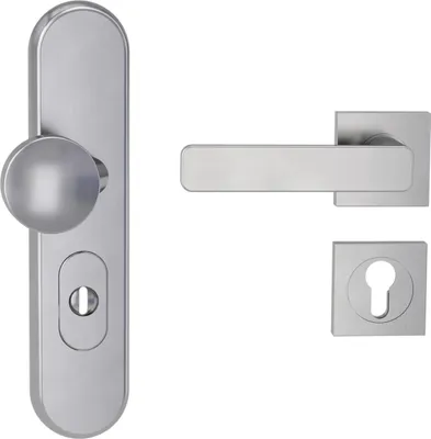 Produktbild von Griffwerk TITANO Kombi SB_882 ES1 (S2) -Edelstahl matt Kombi-Schutzbeschlag -Knopf/Drücker -mit Griff DESM MINIMAL MODERN-SG-eckig-L -ZA, 72mm -TS 38-50