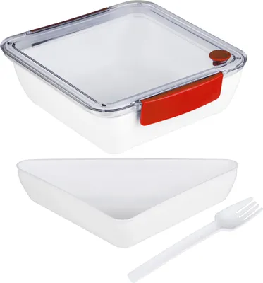 Produktbild von Lunchbox mit Gabel - 2 Fächer - 18,5 x 18,5 x 5cm - 1000ml - rot