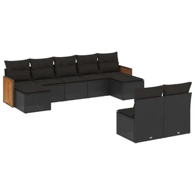 Immagine prodotto di vidaXL Set di divani da giardino da 9 pezzi con cuscini in polirattan nero
