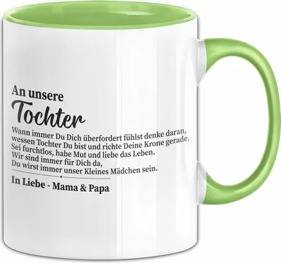 Produktbild von Mutter Tochter Tasse Geschenk Mädchen Geschenke Teenager 18. Geburtstag Herz Von Mama Und Papa Spruch Kaffee-Becher (Grün)