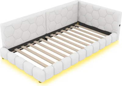 Produktbild von Schlafsofa mit Bettfunktion und LED-Beleuchtung 90x200 cm, Polsterbett, Einzelbett, Jugendbett, Vlies
