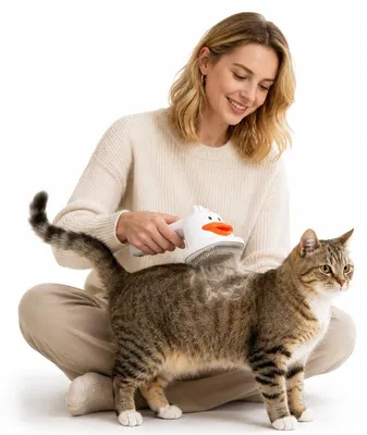 Produktbild von 4-in-1 Staubsaugerbürste für Hunde & Katzen, selbstreinigend, kabellos – Tierhaarbürste & Fellpflege Gerät gegen Haare, Weiß