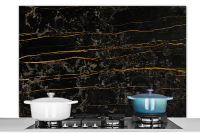 Obrázok produktu pre MuchoWow® Splashback Kuchyňa - Kuchynský backsplash - Ochrana steny pre sporák a drez Mramor - čierny - zlatý - žila 120x80cm Alu-Dibond (alternatíva