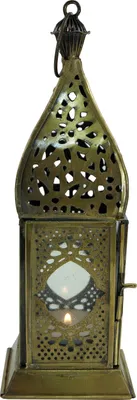 Produktbild von Orientalische Metall/Glas Laterne in Marrokanischem Design, Windlicht - Modell 6, Gold, Glas,Metall,Eisen, 21*7,5*7,5 cm, Orientalische Laternen