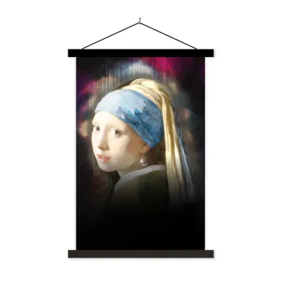 Produktbild von MuchoWow® Textilposter Mädchen mit Perlenohrring - Johannes Vermeer - Ölgemälde 60x90 cm mit schwarzem Rahmen - Poster Wohnzimmer