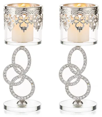 Kristall-Kandelaar 2er-Set, silber, Höhe 17,5 cm, für Teelichter